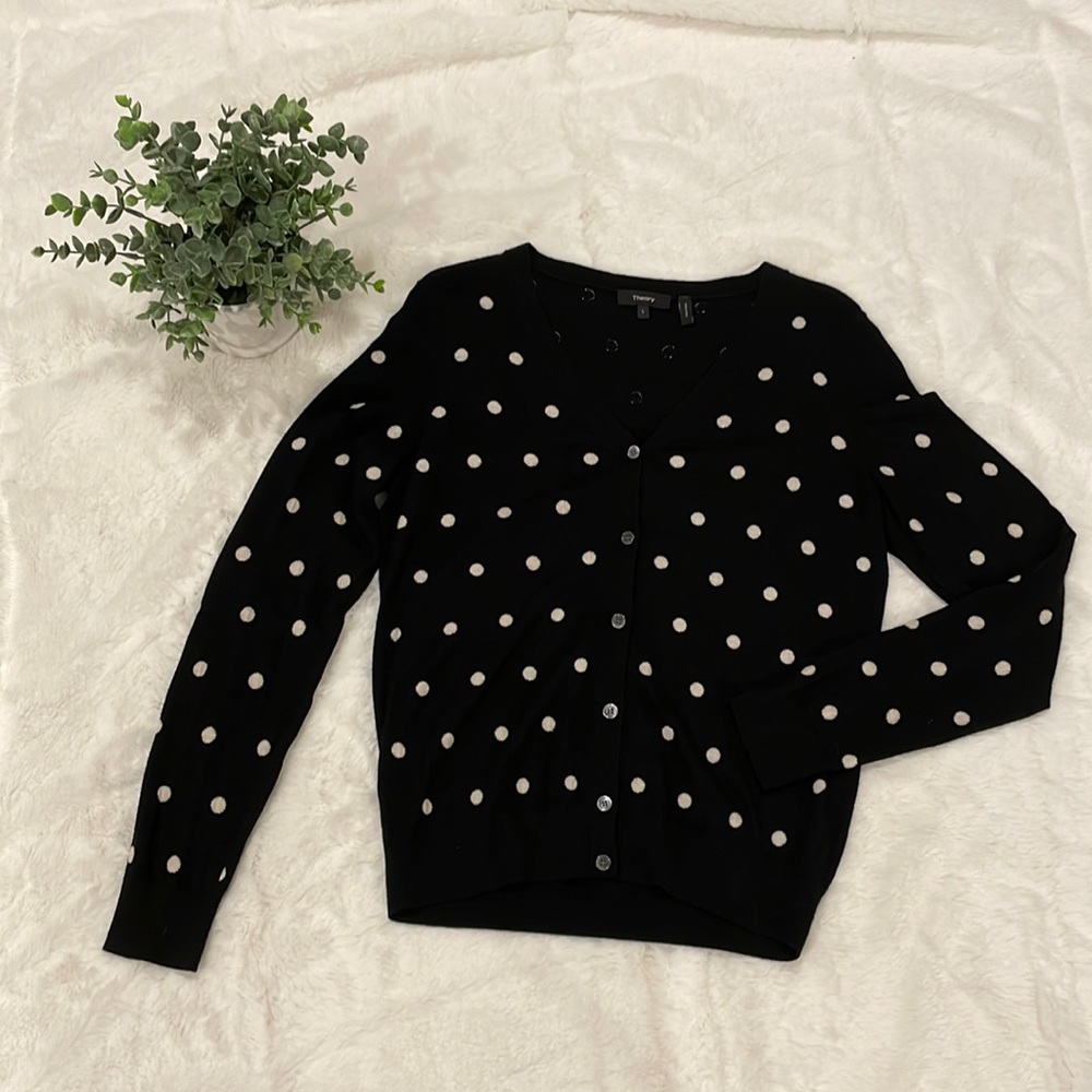 Theory Polka Dot Merino Wool Cardigan Sweater EUC